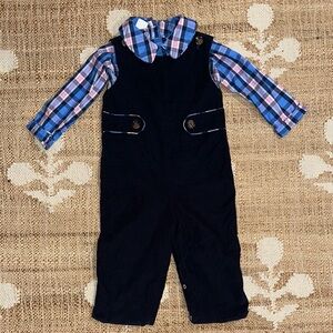 Smockingbird Corduroy Longall & Coordinating Plaid Peter Pan Collared Shirt 2T